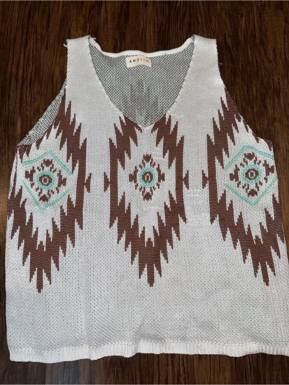 AMOLI Southwestern Knit Tank - Cream, Brown & Mint M/L